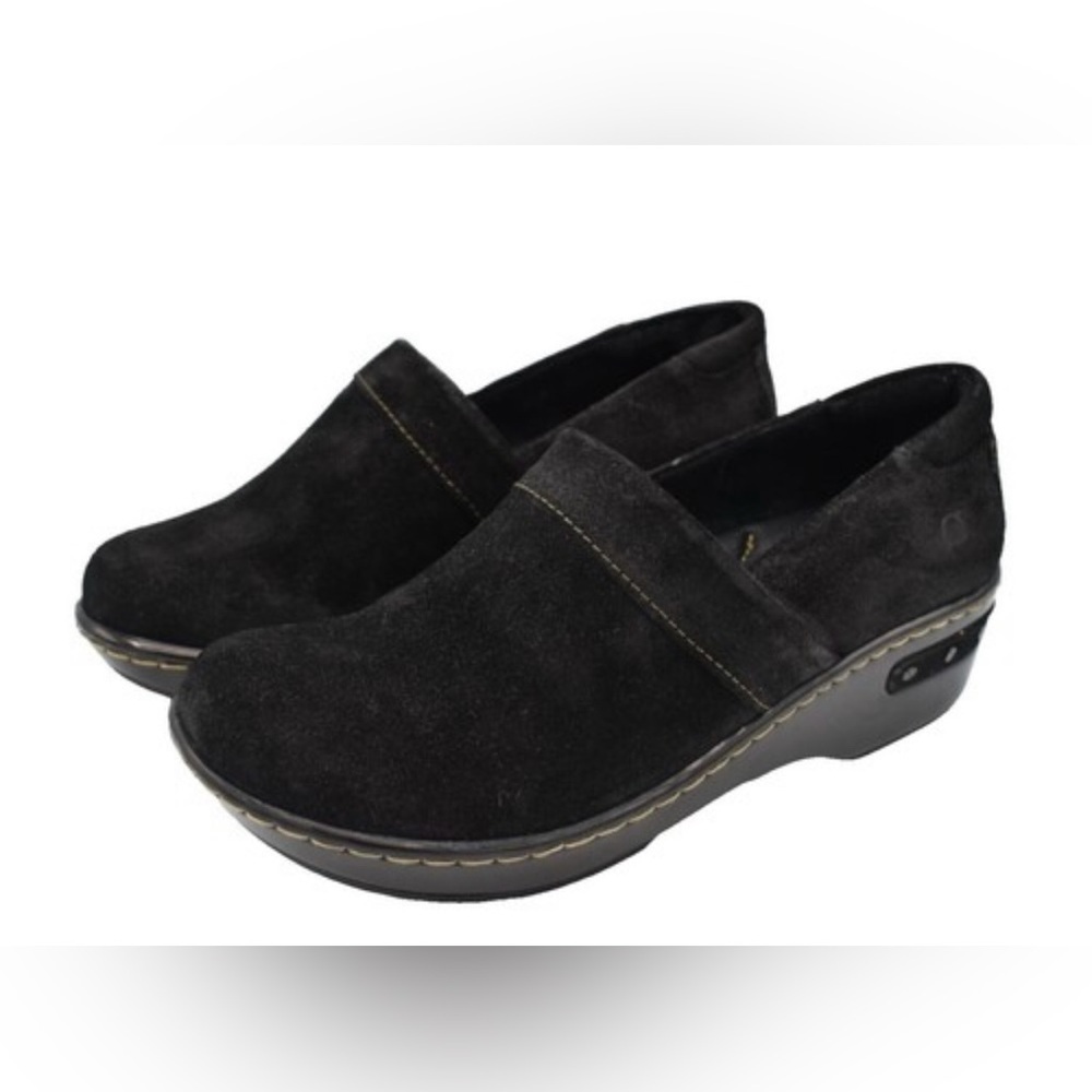 Born Bailie Black Loafers Size 7 Suede Leather Clogs Handcrafted